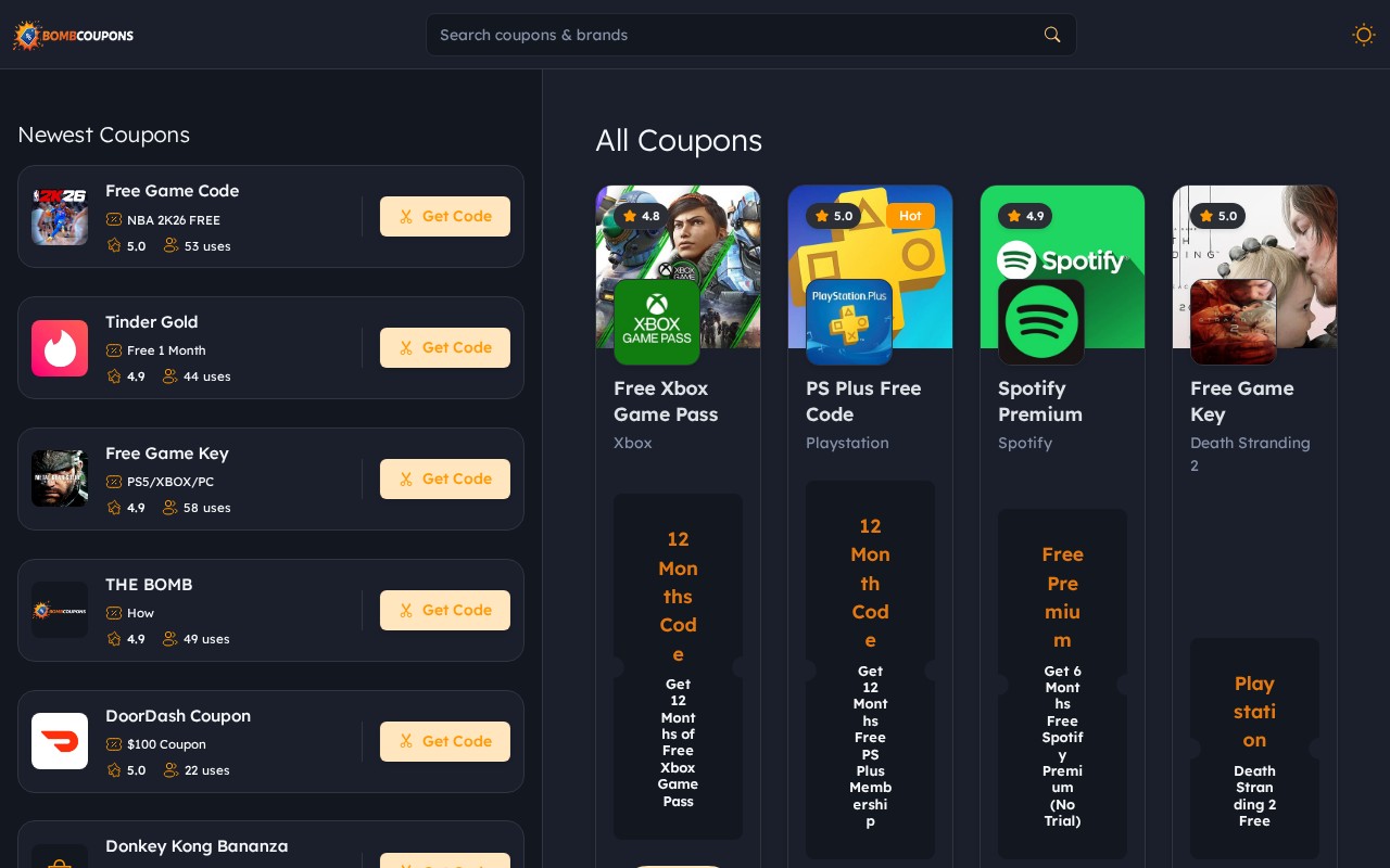Screenshot of bombcoupons.com