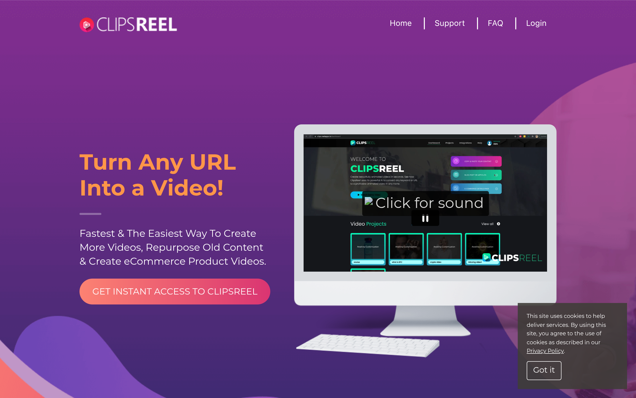 Screenshot of clipsreel.io