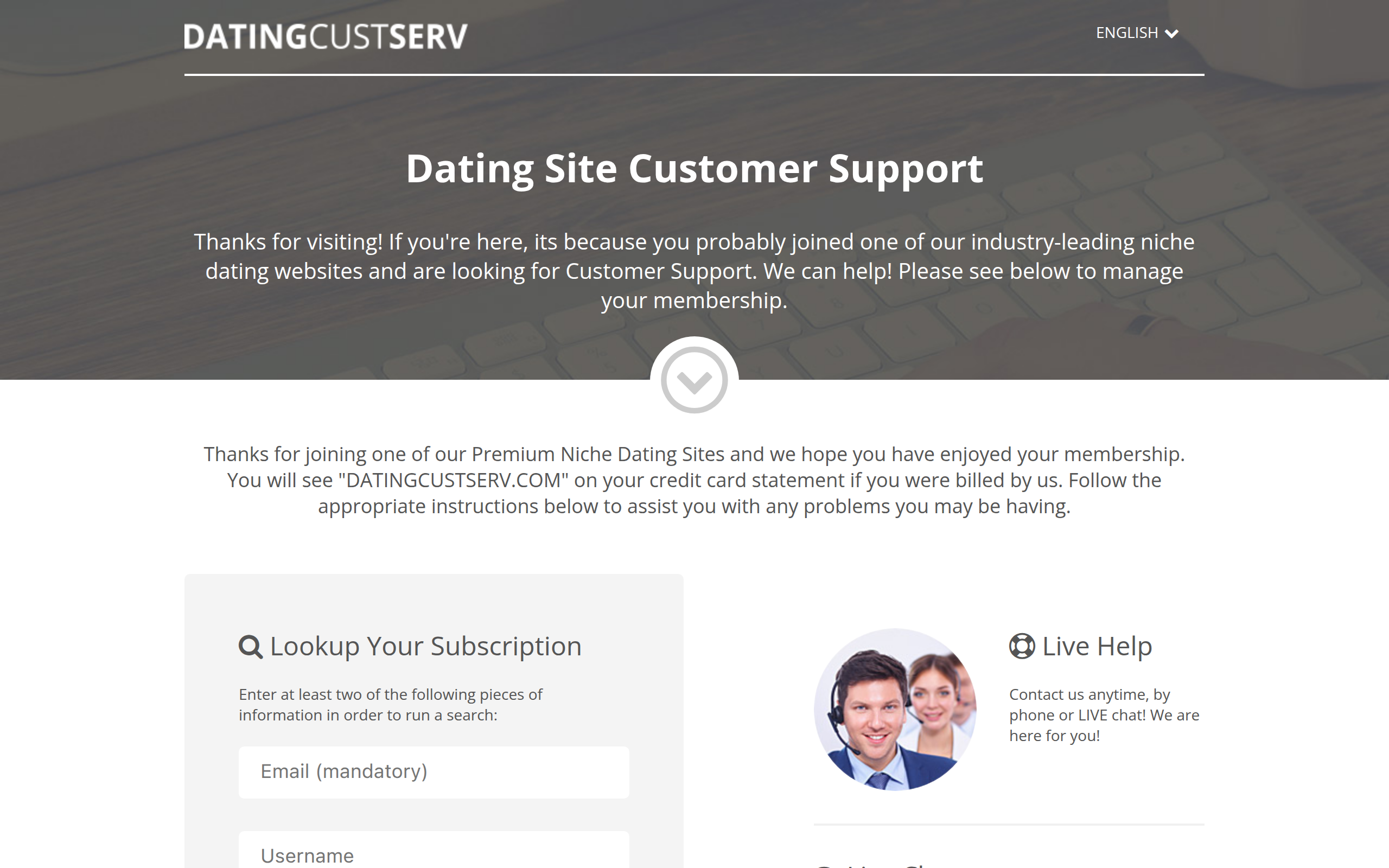 Screenshot of datingcustserv.com