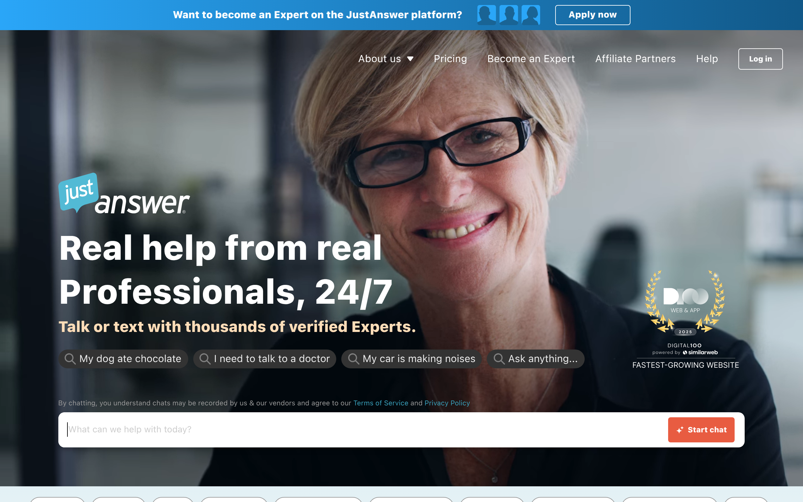 Screenshot of justanswer.com