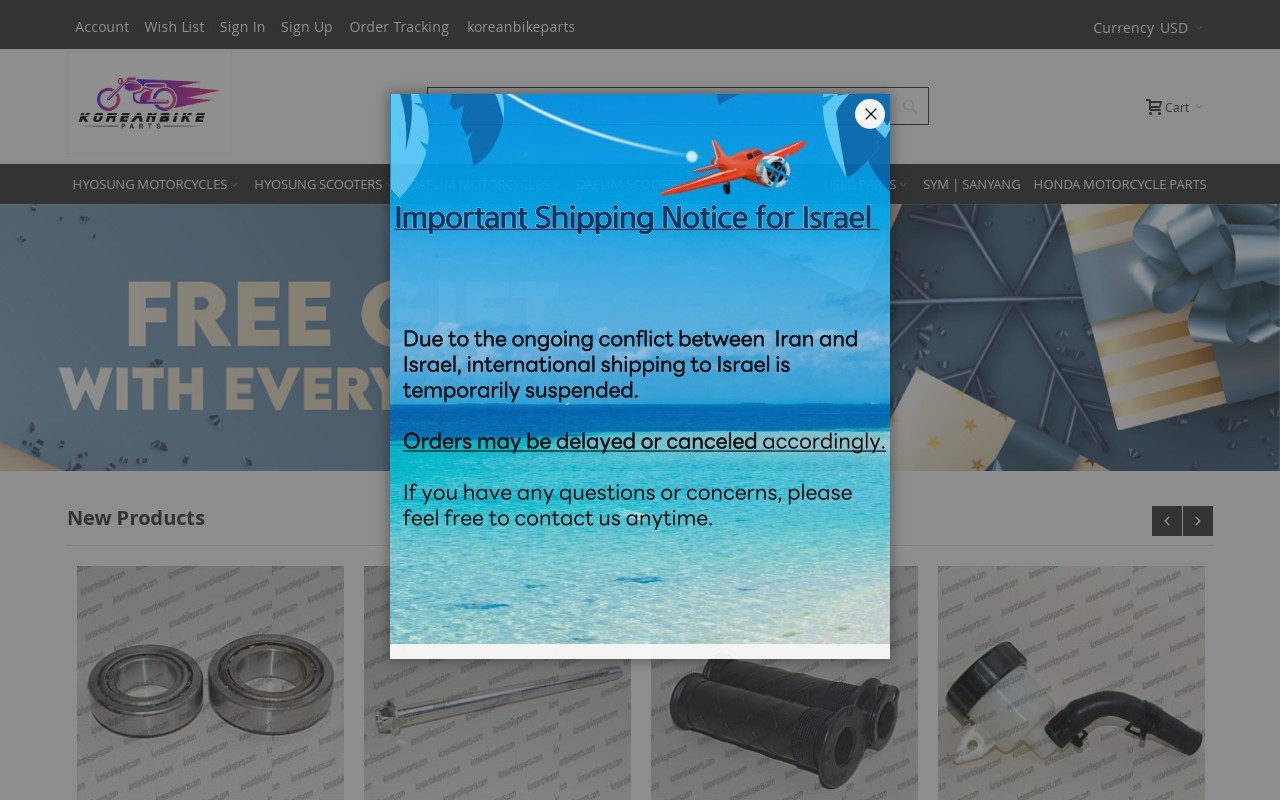 Screenshot of koreanbikeparts.com