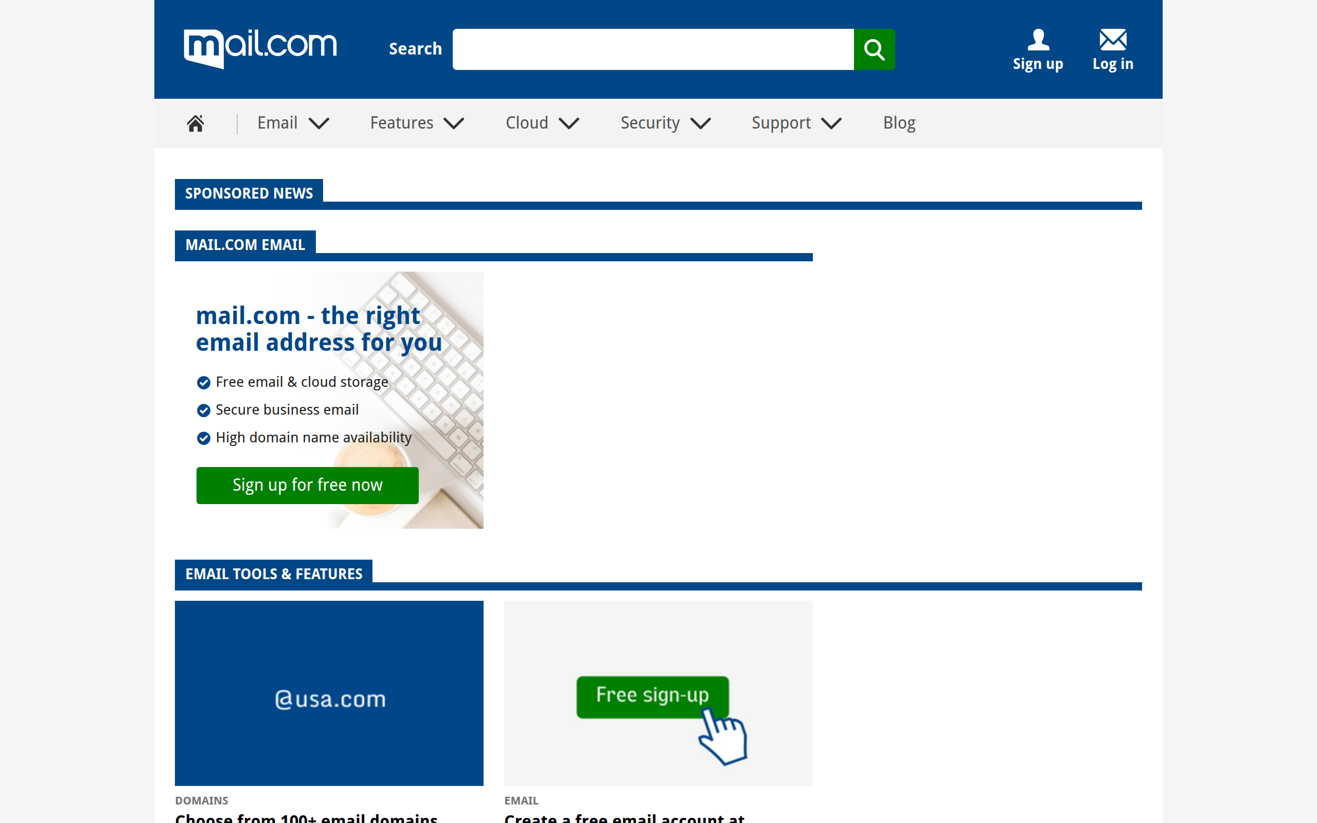 Screenshot of mail.com