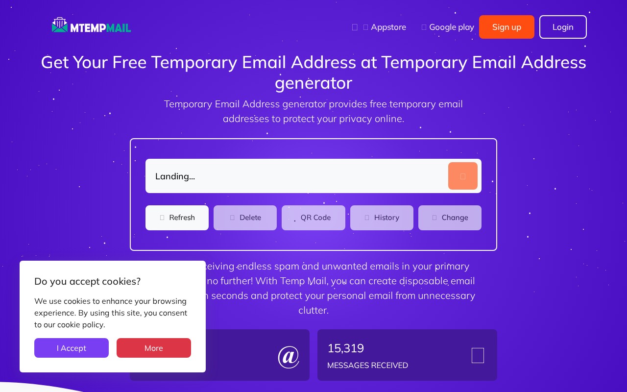 Screenshot of mtempmail.com