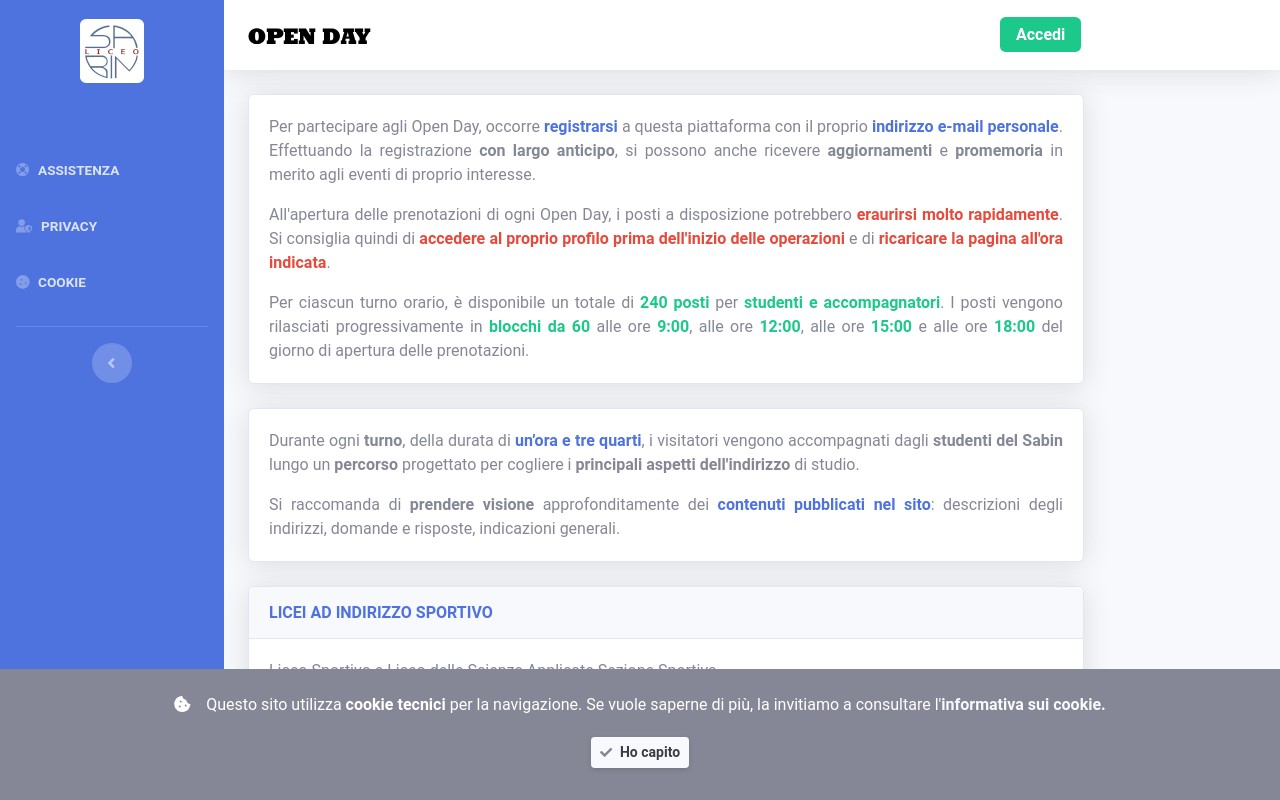 Screenshot of openday.liceosabin.edu.it