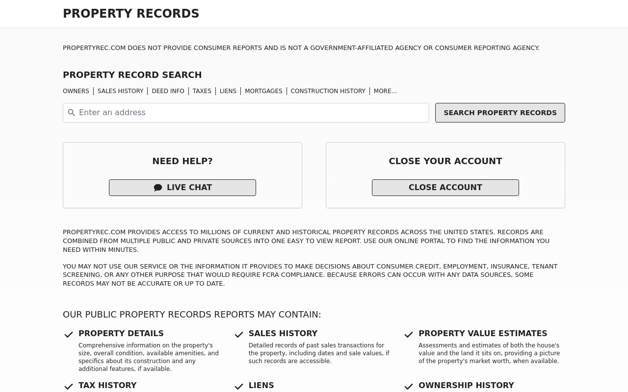 Screenshot of propertyrec.com