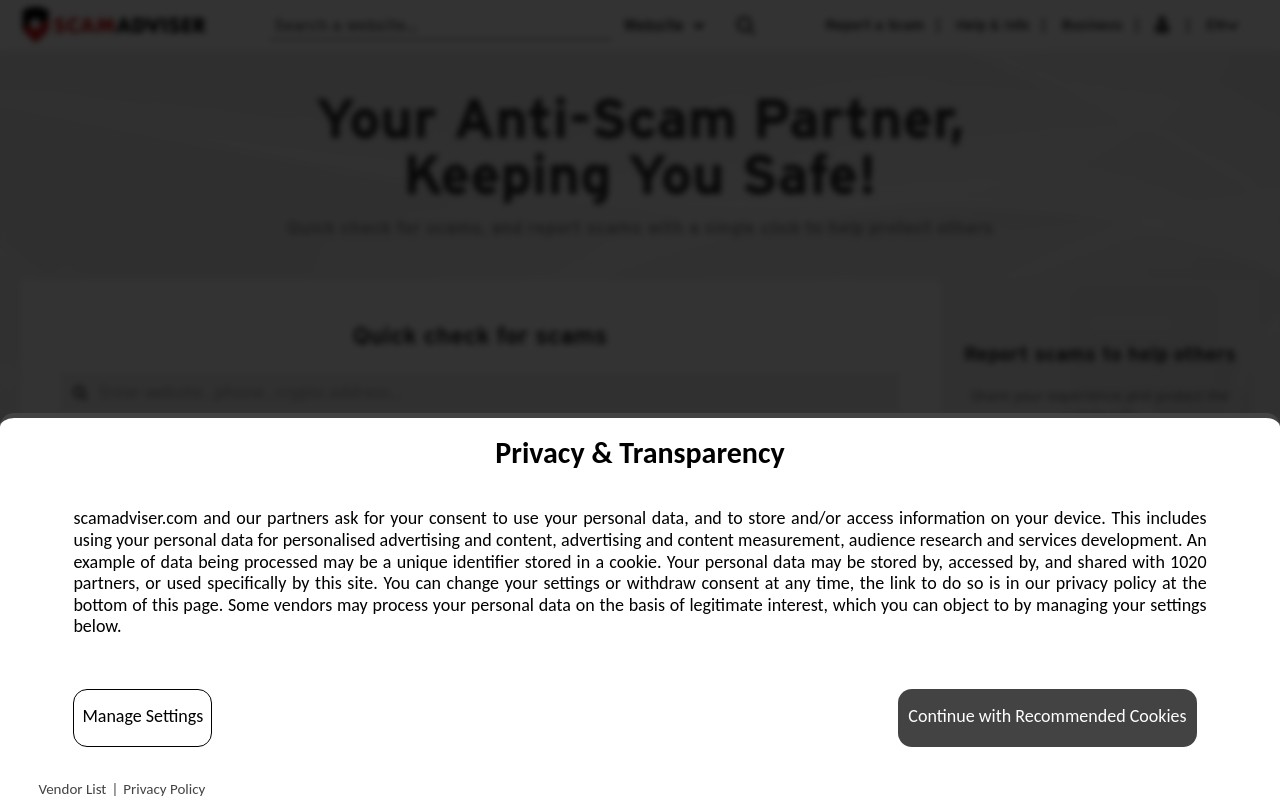 Screenshot of scamadvisor.com