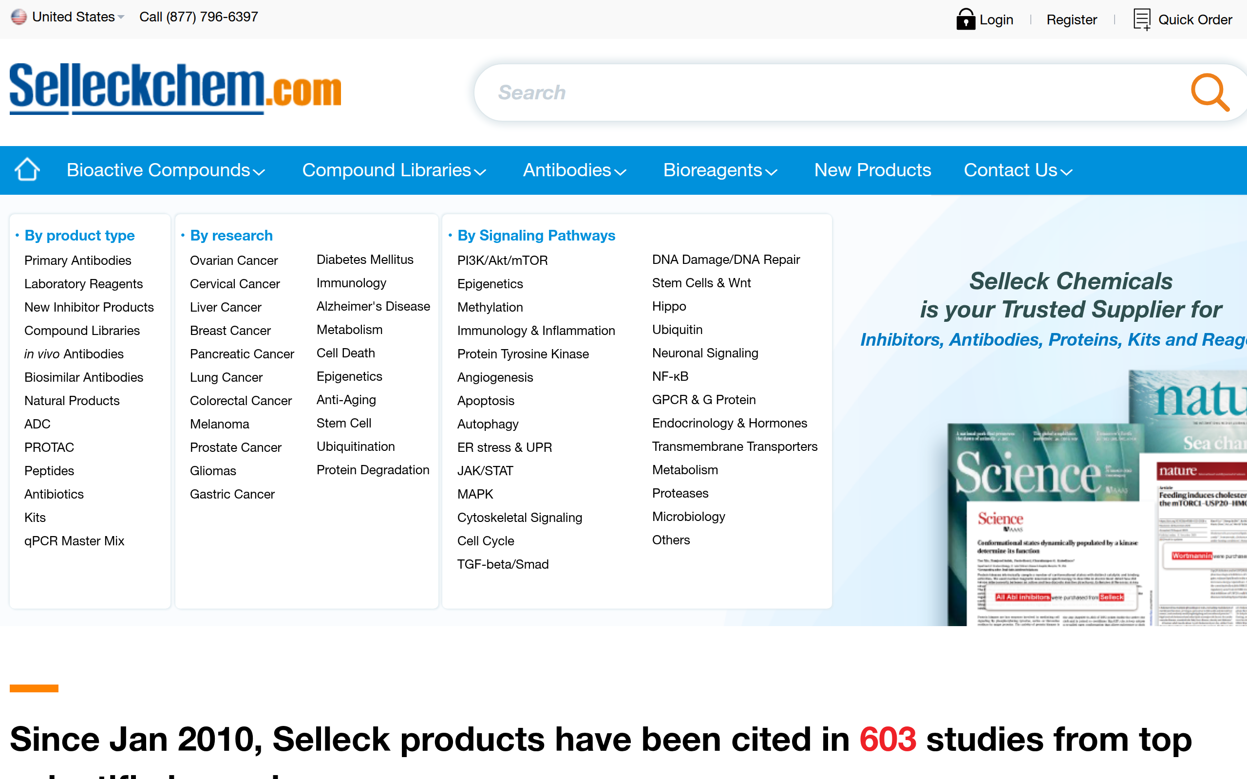 Screenshot of selleckchem.com