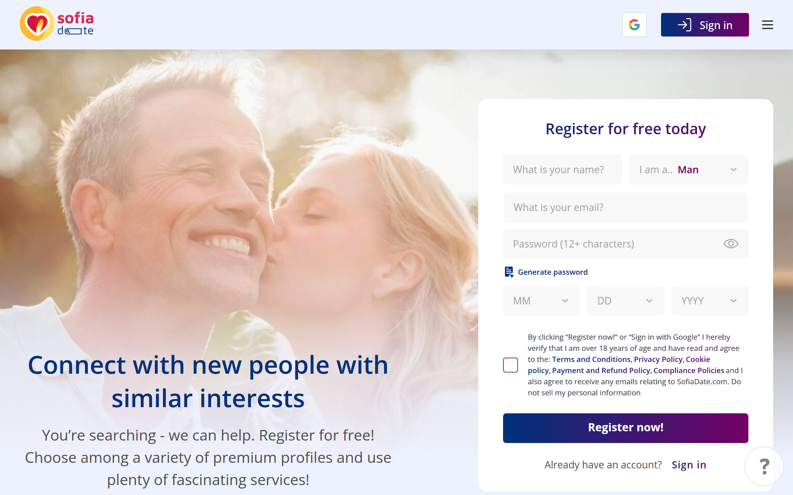Screenshot of sofiadate.com