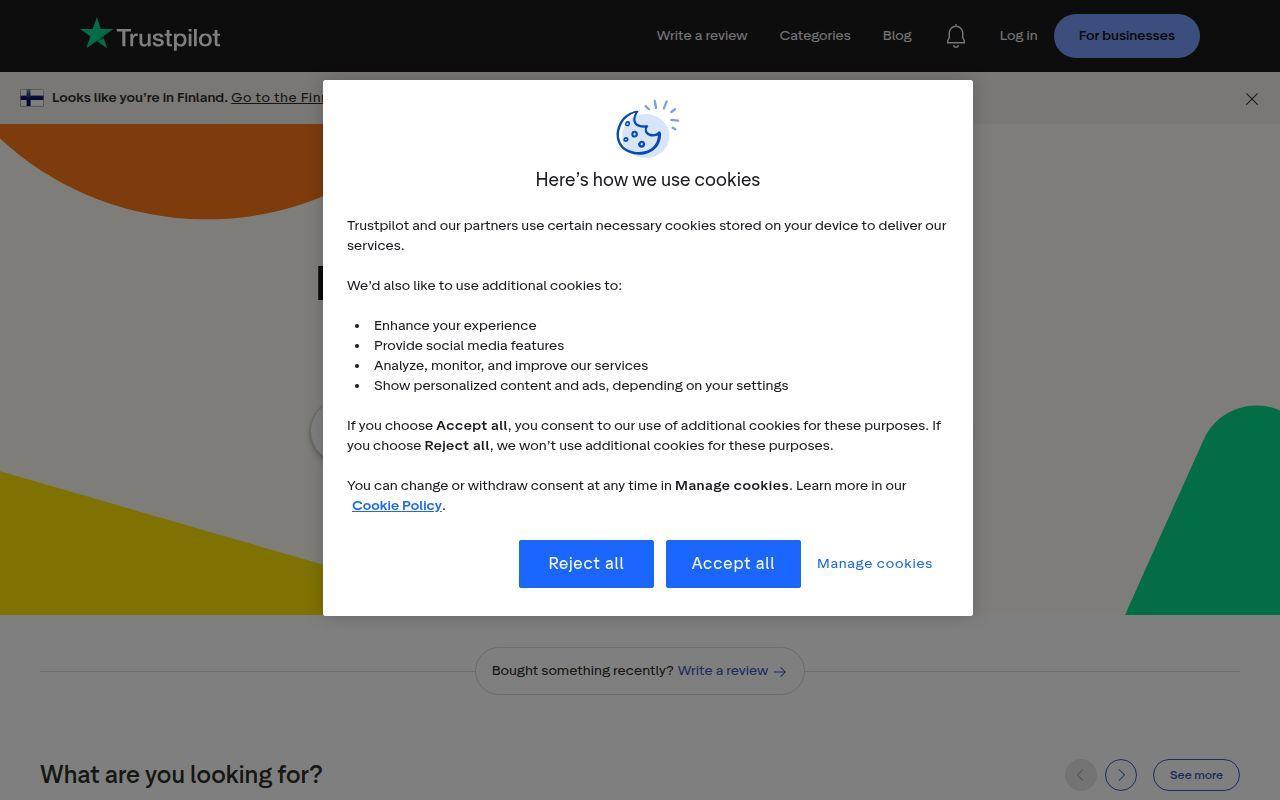 Screenshot of trustpilot.com