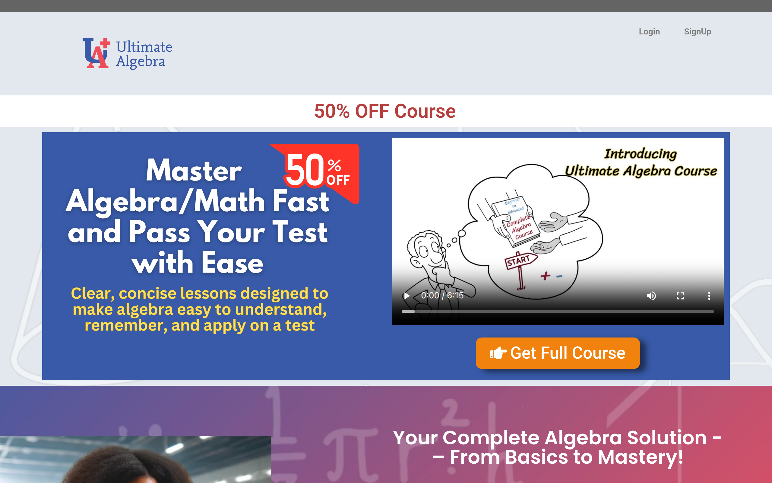 Screenshot of ultimate-algebra.com