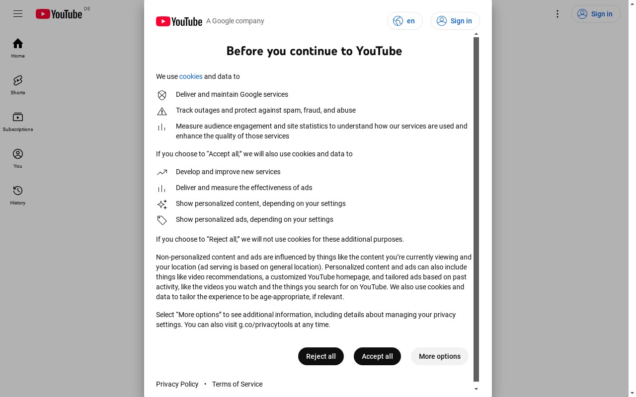 Screenshot of youtube.com